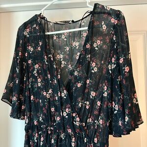 Zara navy with pink florals midi dress